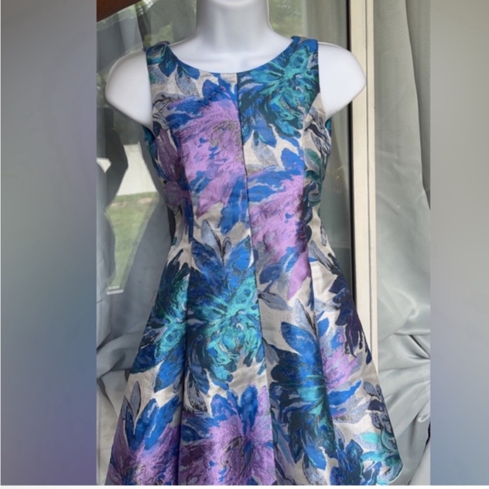 Zoe Ltd Blue and Pink Fit and Flare Cocktail Dress **